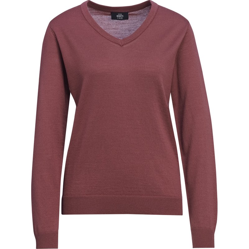 Damen Merino-Langarmshirt mit V-Ausschnitt