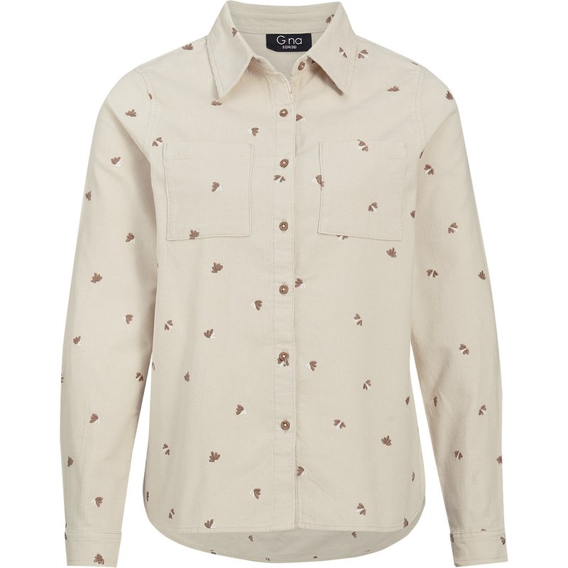 Damen Cordbluse mit floraler Stickerei