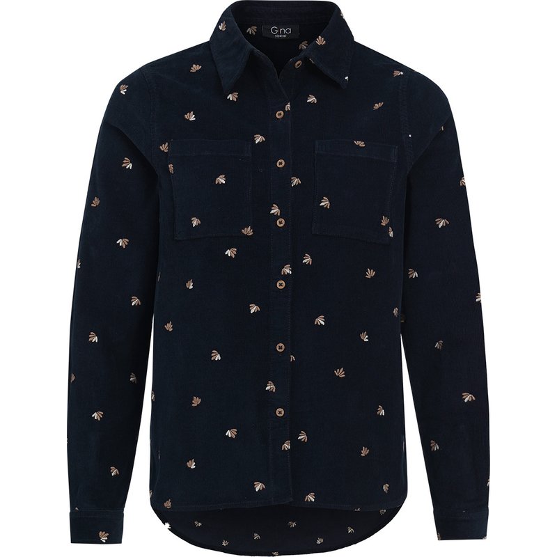 Damen Cordbluse mit floraler Stickerei