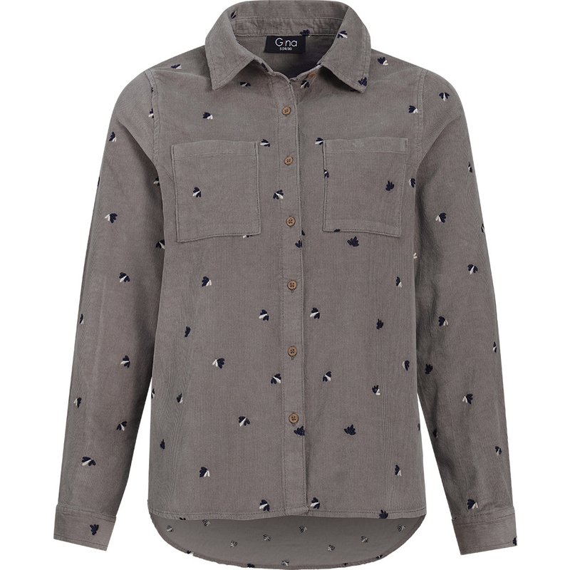 Damen Cordbluse mit floraler Stickerei