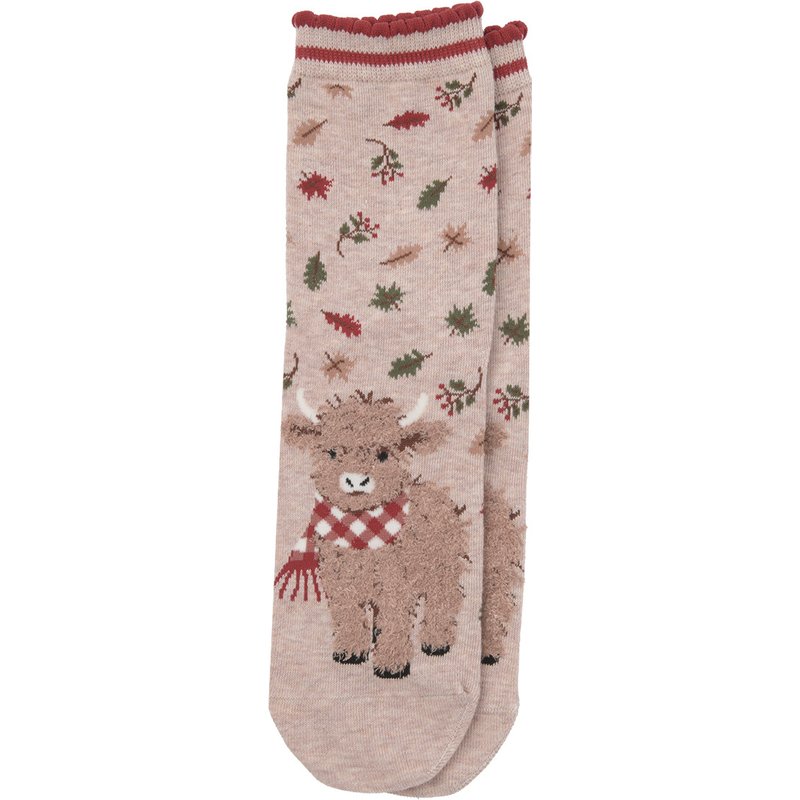 1 Paar Damen Socken mit Hochlandrind-Motiv