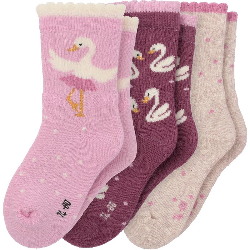 3 Paar Baby Frottee-Socken mit Schwan-Motiven