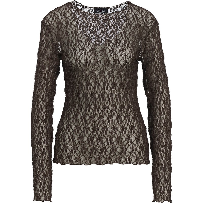 Damen Spitzenshirt mit Wellensaum