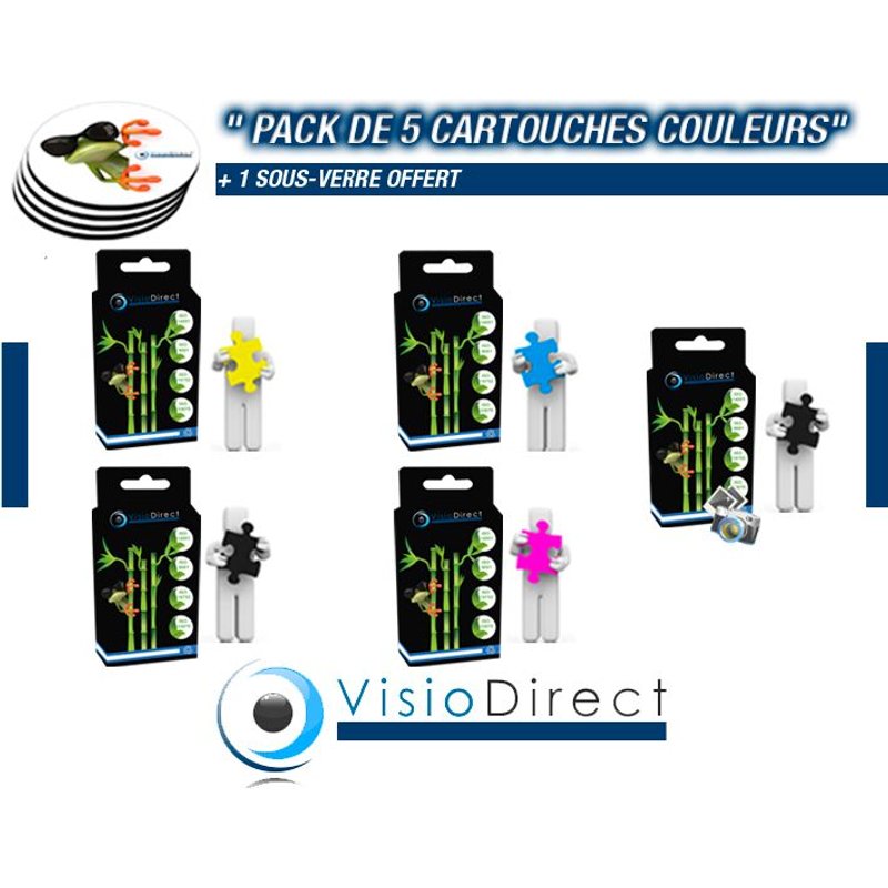 Pack de cinq cartouches d'encre 2 Noir PGI-550BK Cyan CLI-551C Magenta CLI-551M Jaune CLI-551Y générique pour CANON Pixma MG7150 Certifié ISO 9001 ISO 14001 - Visiodirect -