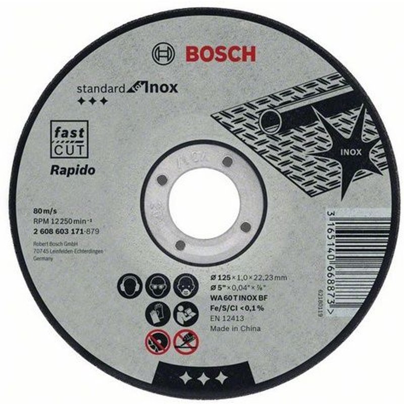 Disque à tronçonner BOSCH à moyeu plat Standard Inox Rapido 125X1 MM - 2608603171