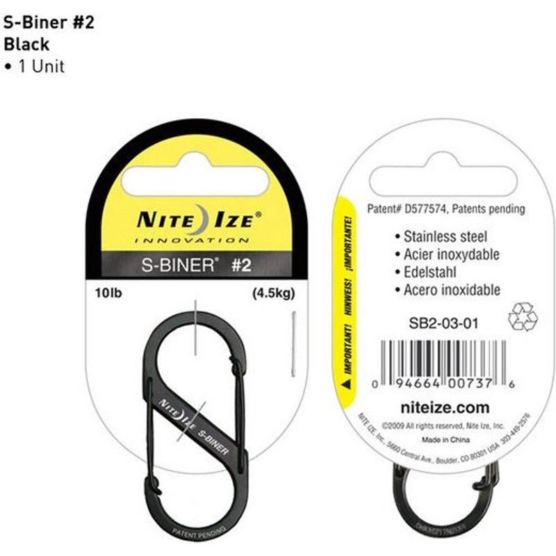 Nite Ize S-Biner Stainless Steel Size 2 (Black)