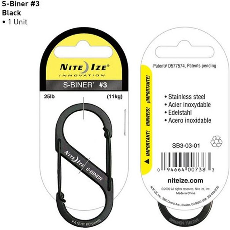 Nite Ize S-Biner Stainless Steel Size 3 (Black)
