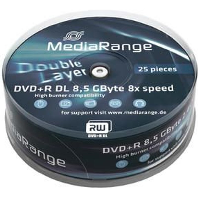 MediaRange - 25 x DVD+R DL - 8.5 Go (240 minutes) 8x - blanc - surface imprimable par jet d'encre - spindle