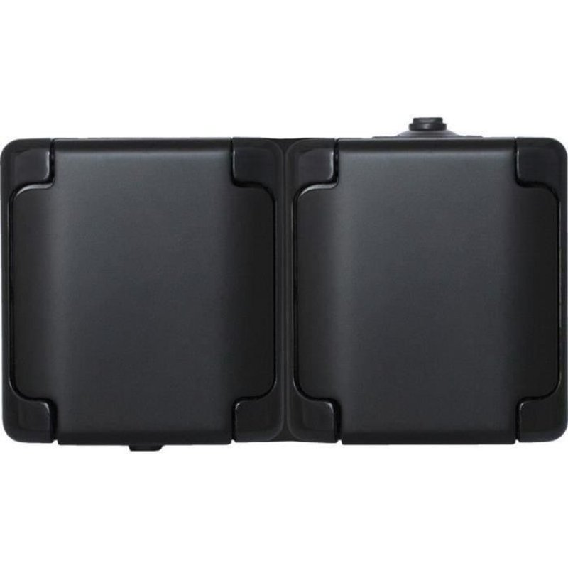 Prise double 2P+T étanche IP54 Noir 180937 KOS Bryza