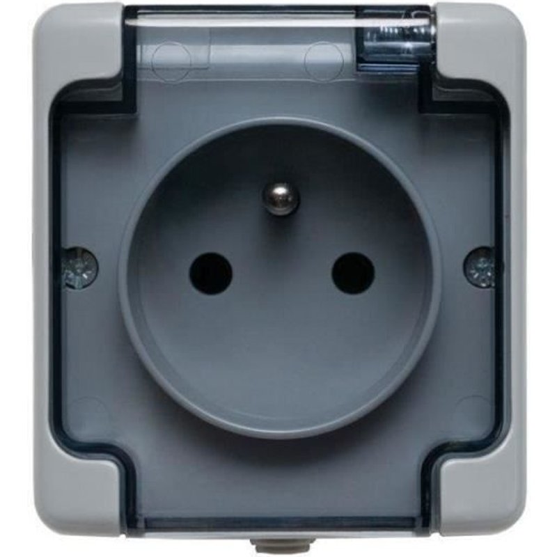 Prise simple étanche IP54 avec clapet transparent IP54 GRIS BRYZA KOS