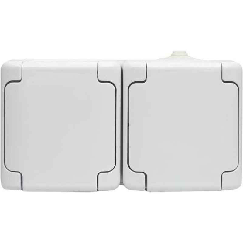 Prise double étanche IP54 avec clapet IP54 Blanc BRYZA KOS