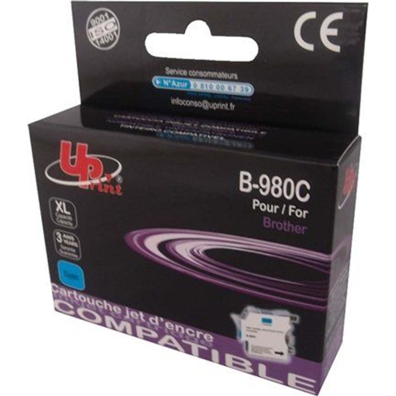 UPrint B-980C - 12 ml - taille XL - cyan - compatible - cartouche d'encre (alternative pour : Brother LC1100C, Brother LC980C) - pour Brother DCP-145, 163, 165, 167, 193, 195, 197, 365, 373, 375, 377, MFC-250, 290, 295, 297