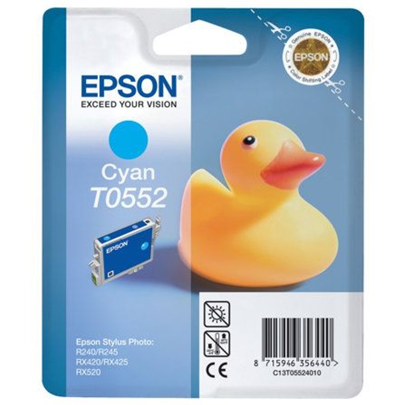 Epson T0552 - 8 ml - cyan - originale - emballage coque avec alarme radioélectrique/ acoustique - cartouche d'encre - pour Stylus Photo R240, R245, RX420, RX425, RX520