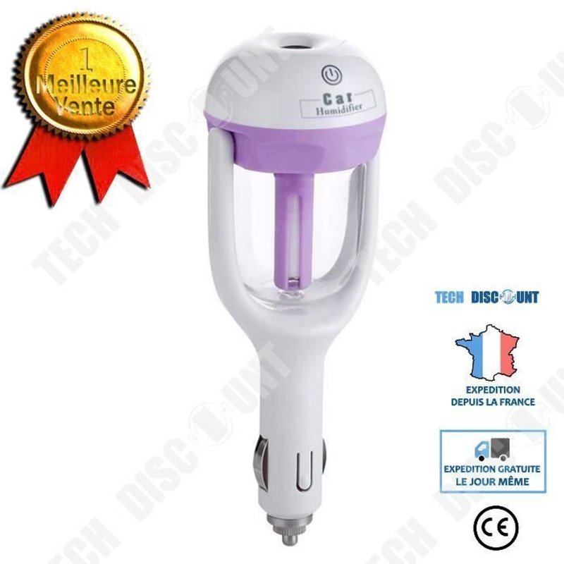 TD® Mini Humidificateur automatique de Voiture - Purificateur d'air Diffuseur Huiles essentielles et parfum - Portable - Violet 12 V