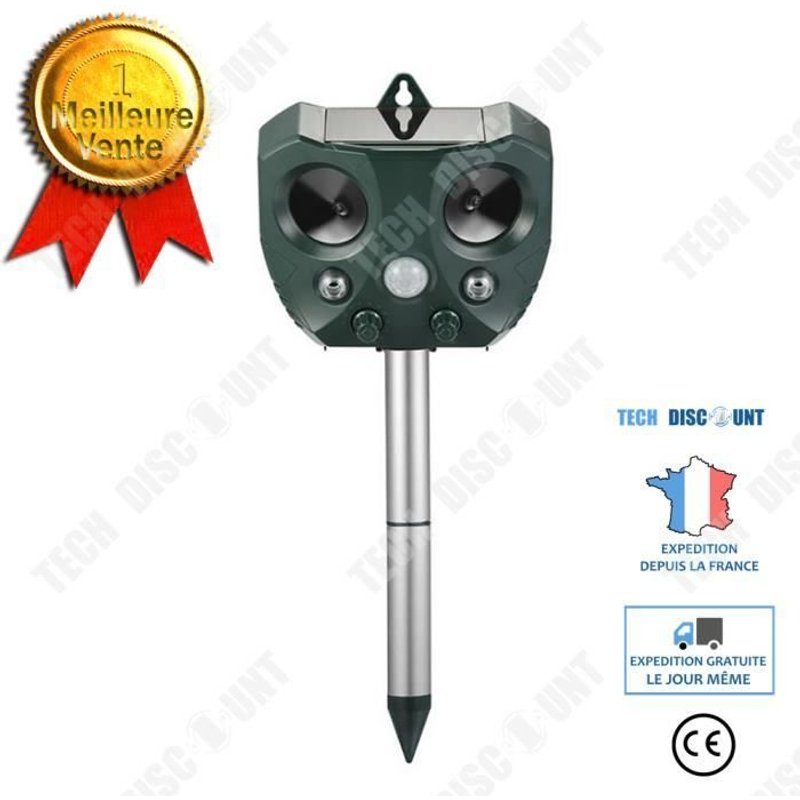 Répulsif solaire pour oiseaux Répulsif à ultrasons pour souris Chat, chien, chauve-souris anti-éblouissement LED Capteur infrarouge