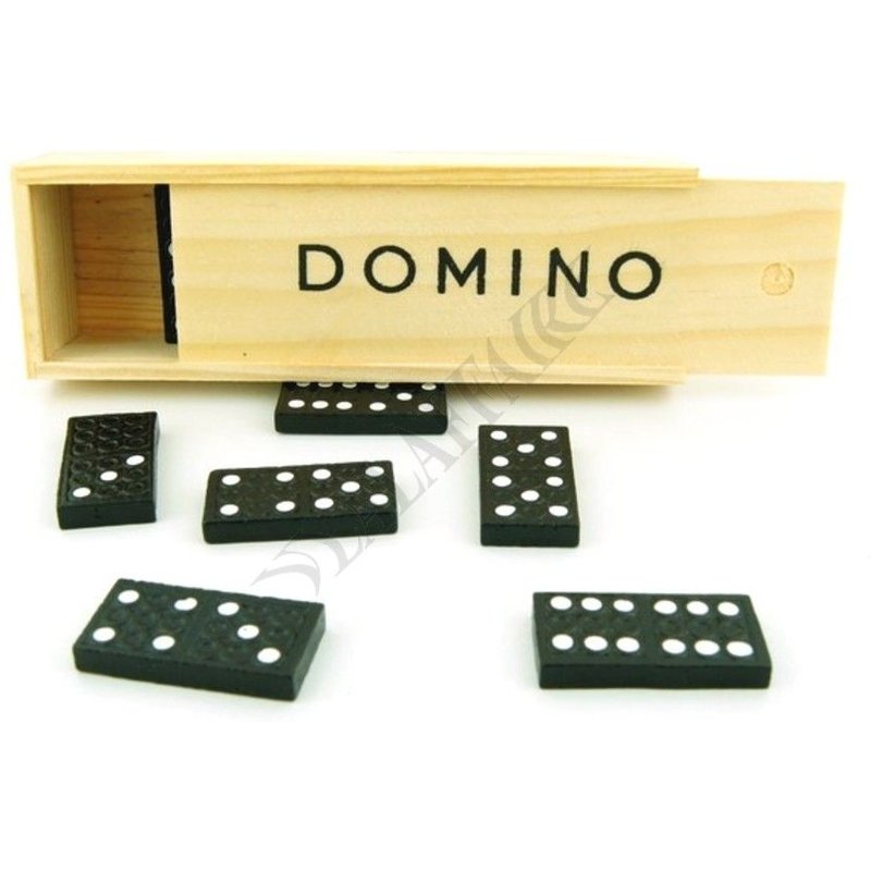 Jeu De 28 Dominos Noirs + Boite En Bois