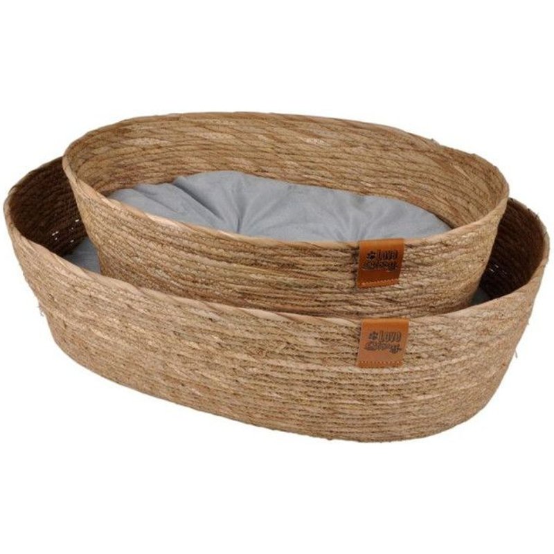 Set De 2 Paniers Ovales Pour Animaux Tressés En Jacinthe D'eau "Nomade" - Beige - Tailles S/L