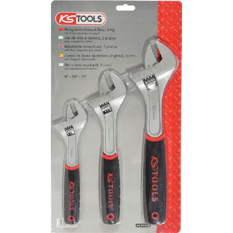 KS TOOLS Lot de 3 clés à molette, poignée bi-composant