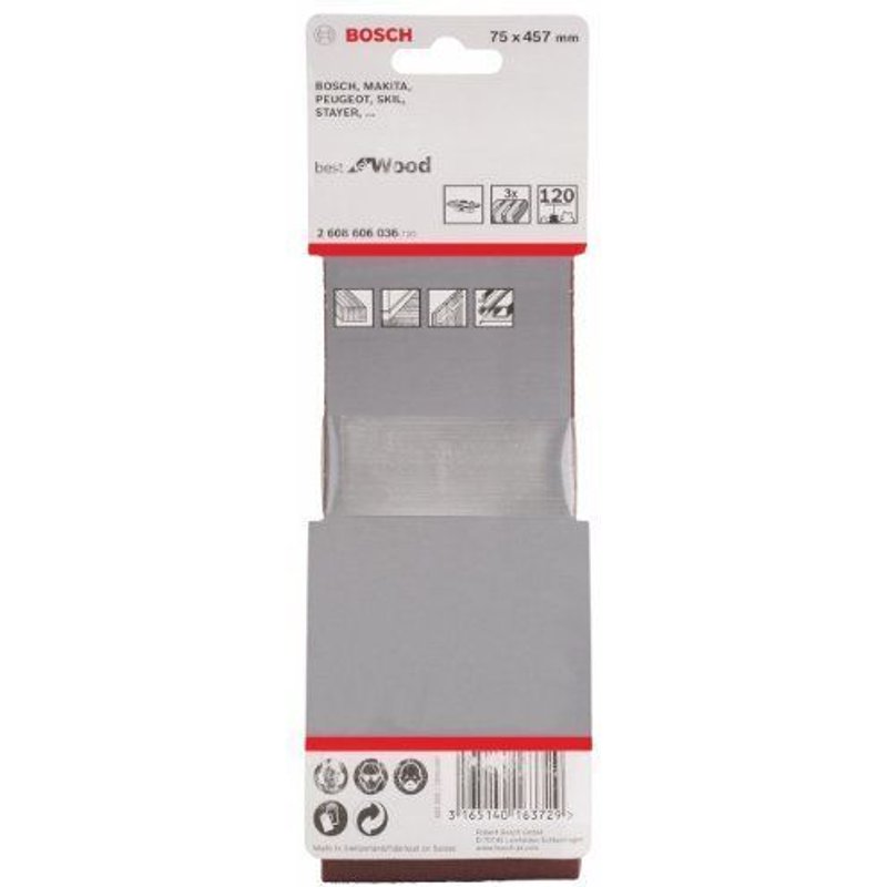 Bandes abrasives, set de 3 pièces 75 x 457 mm, 120