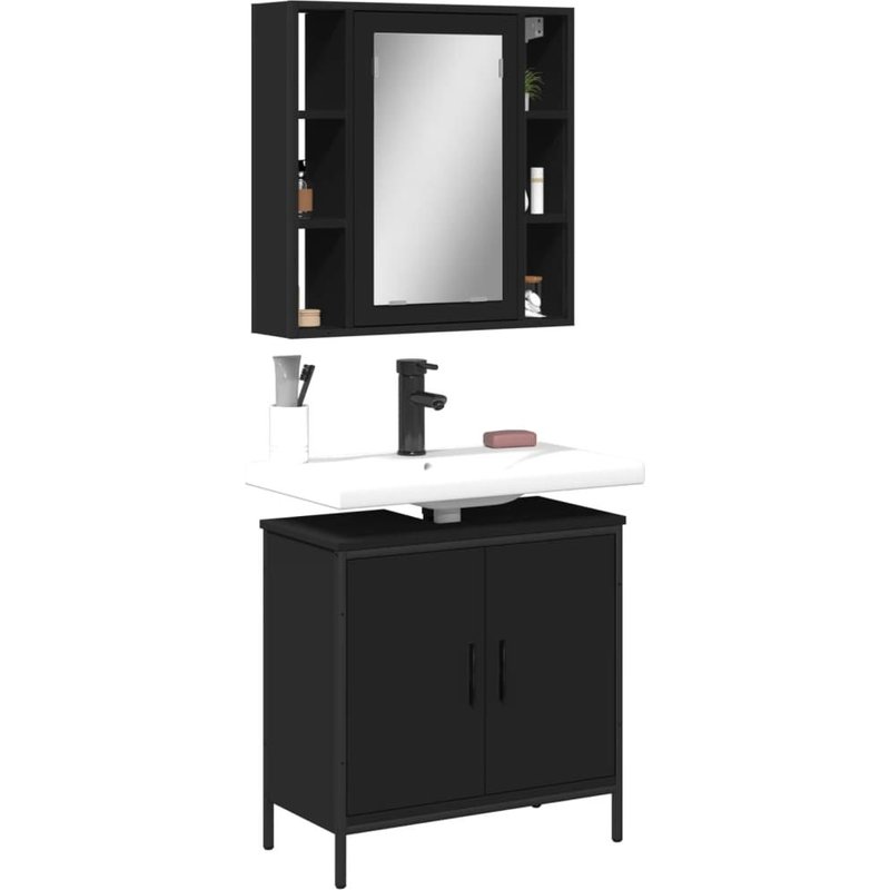 Vidaxl Ensemble De Meubles Salle De Bain 2 Pcs Noir Bois D'ingénierie