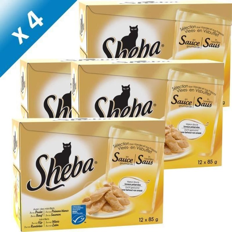 Sheba Bouchées Viande Poisson 6x85g (X4)