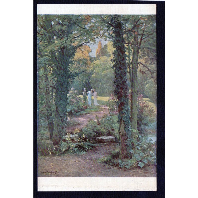 Carte Postale Ancienne, France, Paysage Champêtre, Jeunes Femmes Dans Les Allées D'un Parc