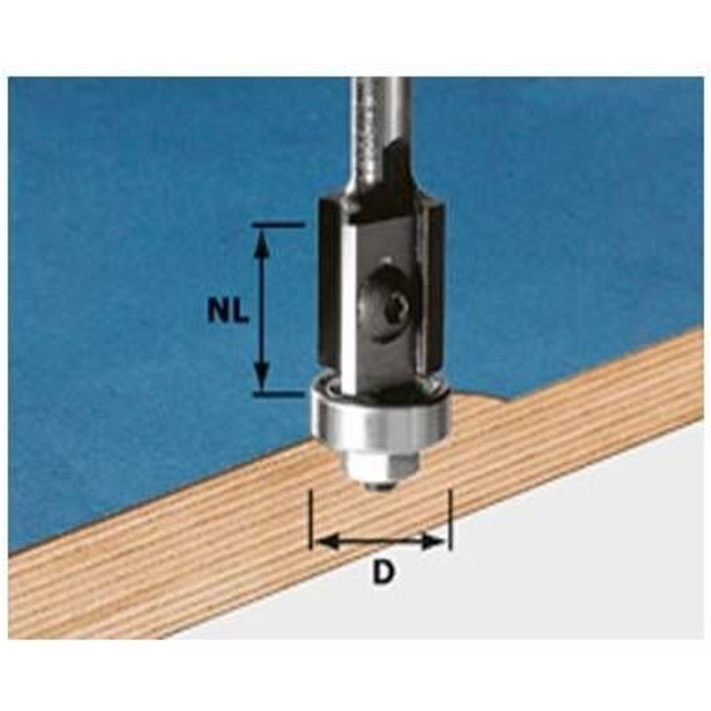 Fraise à affleurer à roulement avec plaquette carbure interchangeable Festool, Ø 19 mm, queue Ø 8 mm, HW S8 D19/20WM Z2