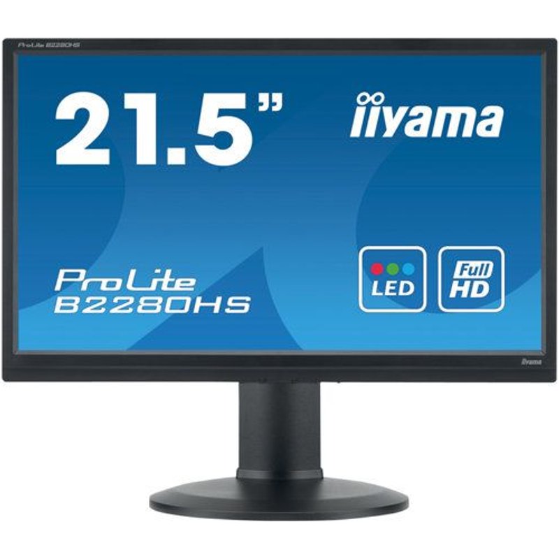 iiyama ProLite B2280HS-1 - Écran LED - 21.5" - 1920 x 1080 Full HD (1080p) - TN - 250 cd/m² - 1000:1 - 5 ms - HDMI, DVI-D, VGA - haut-parleurs - noir