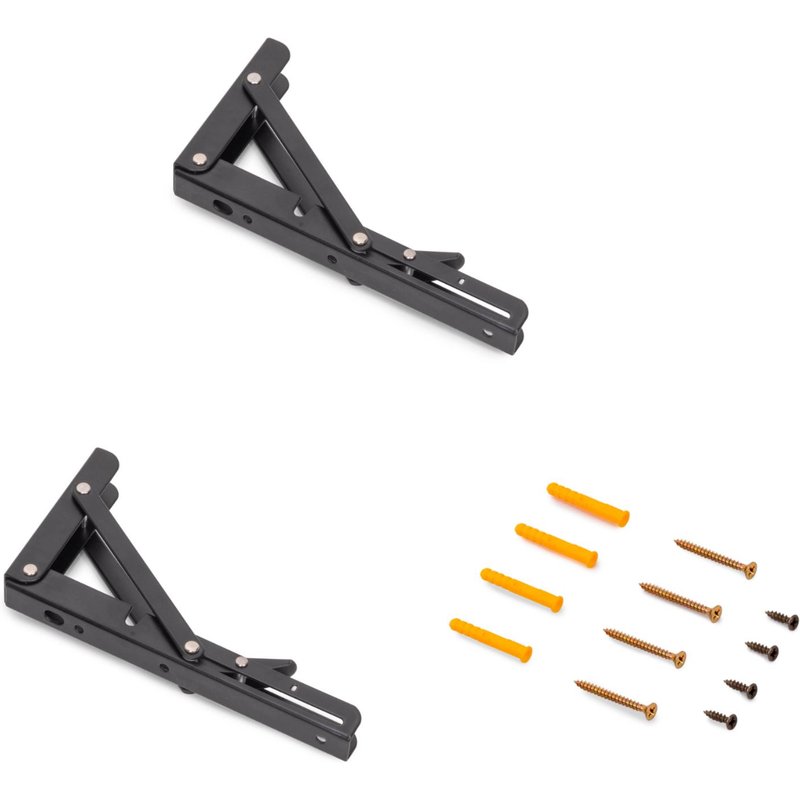 Emuca Jeu de Supports de pliage, longueur 203mm, Acier, Peint en noir