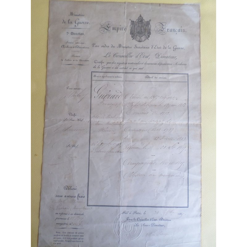 Etats De Service D'un Soldat Napoleonnien Conscrit En 1813 Campagne 1813 Et 1815