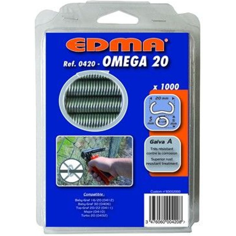 Agrafes Omega 20 EDMA - Galva A - 1000 pièces - 420