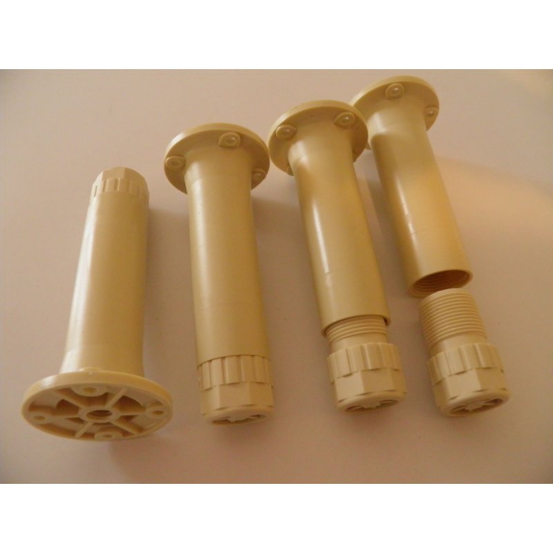 4 Pieds Réglables De 28x120à135 En Abs Beige Spierkel, Pour Meuble Bas De Cuisine Ou Autres