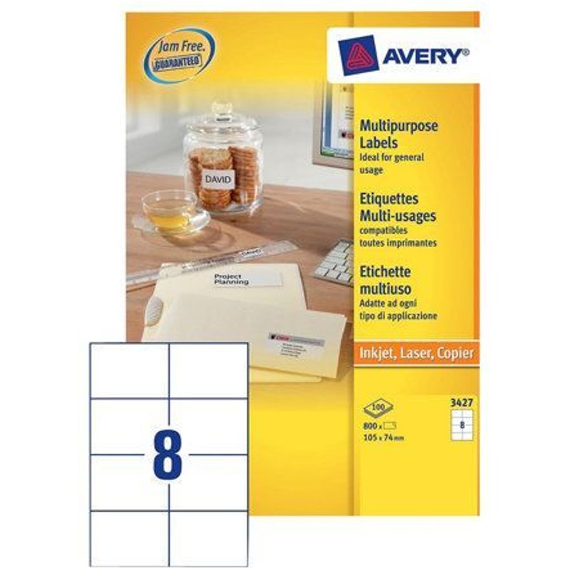 Avery Zweckform 3427 - Adhésif Permanent - Blanc - 105 X 74 Mm 800 Étiquette(S) (100 Feuille(S) X 8 Étiquettes