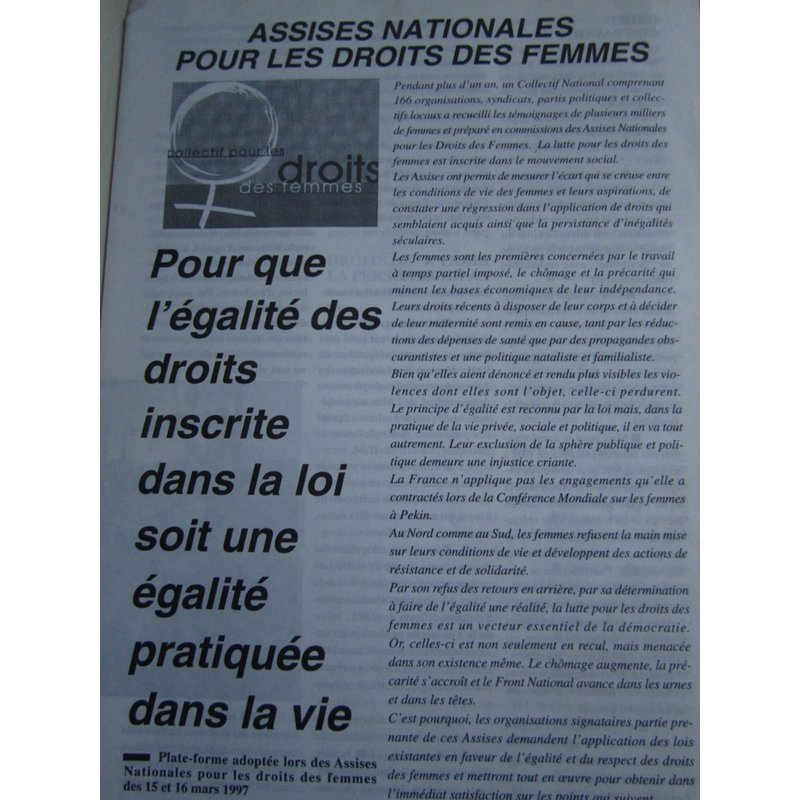 4 Pages Du Collectif National Pour Les Droits Des Femmes : Assises Nationales Pour Les Droits Des Femmes. 1997