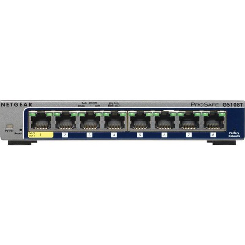 NETGEAR GS108T 8-Port Gigabit Smart Managed Switch - Commutateur - intelligent - 1 x 10/100/1000 (PoE) + 7 x 10/100/1000 - de bureau