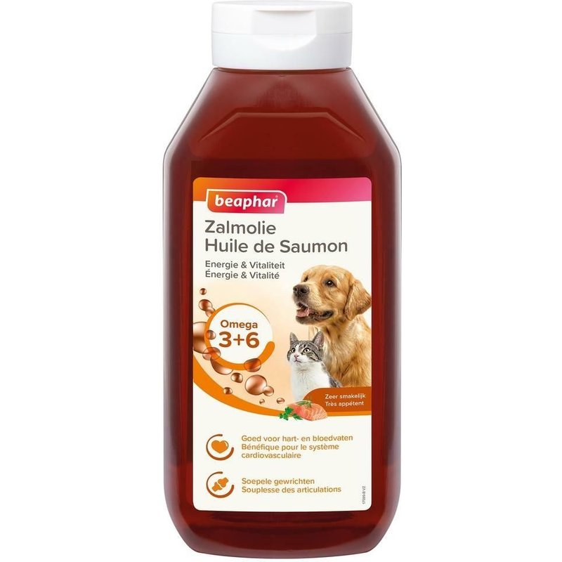 Beaphar Huile De Saumon Pour Chien Et Chat Complément Alimentaire Omega 3 Et 6 Bénéfique Sur Le Syst Me Cardio-Vasculaire Le Pelage Et Les Articulations Apport Énergétique 940 Ml