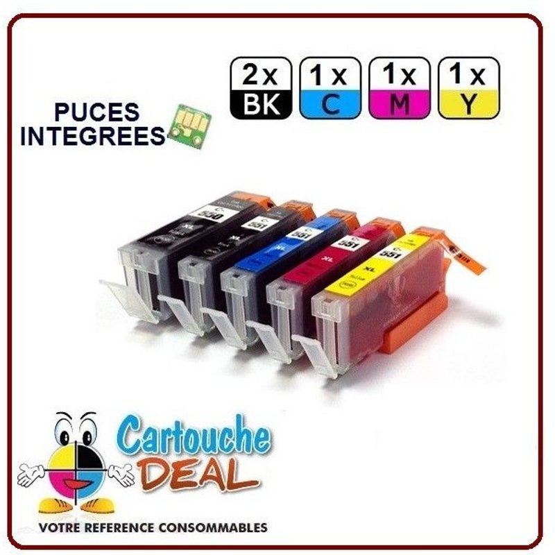 CANON PGI-550 CLI-551 : Lot 5 cartouches compatible pour Pixma IP7250 IP8750 IX6850 MX725 MX925 MG5450 MG5450S PGI550 CLI551