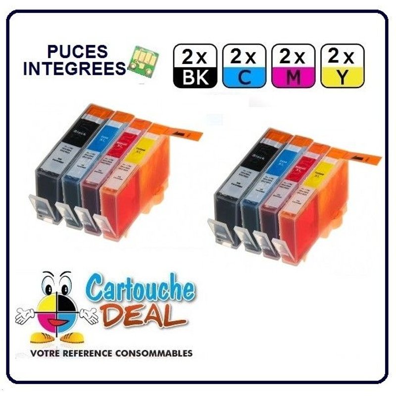 Lot 8 cartouches compatible pour HP Photosmart 6520 6525 7510 7510 7520 B010 B010A B109 B110 B110 B111 B207
