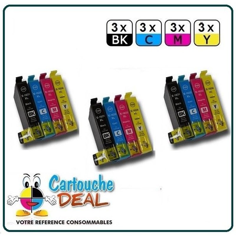 EPSON 16XL : Lot 12 cartouches compatible pour WorkForce WF2010 WF2510 WF2520 WF2530 WF2540 WF2630 WF2650 WF2660 - T1636