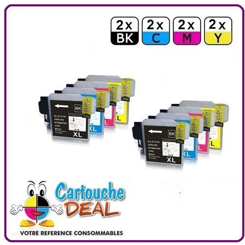 BROTHER LC-980/1100 - Lot 8 cartouches compatible MFC 6490CW 6890CDW 6890CW 790CW 795CW 990CW J615W LC980 LC1100