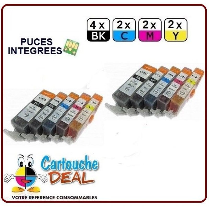 CANON PGI-525 CLI-526 : Lot 10 cartouches compatible pour Pixma MG5150 MG5300 MG5350 MG6150 MG6250 MG8150 MG8250 PGI525 CLI526