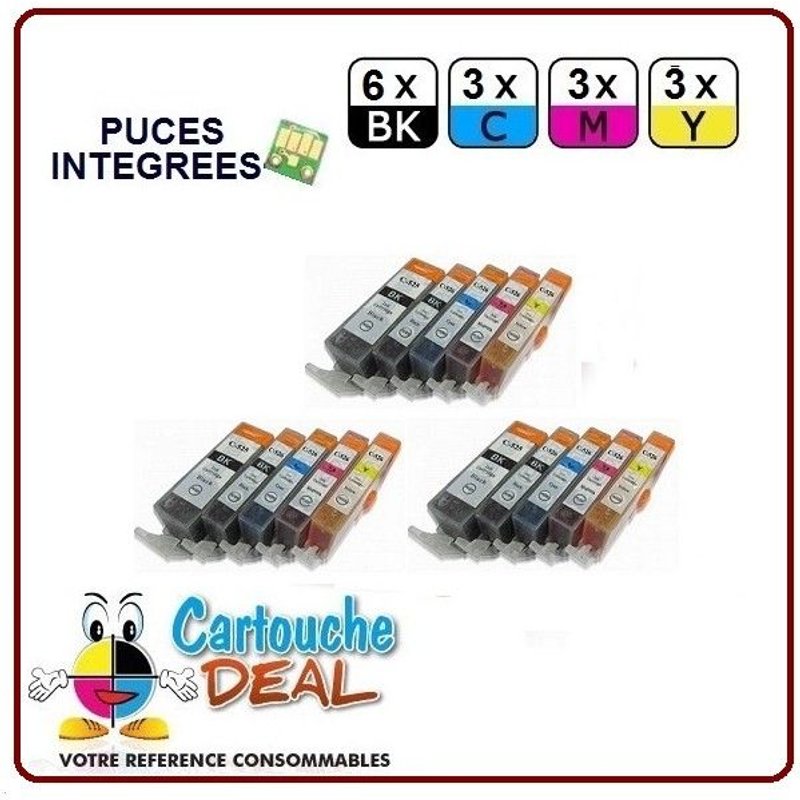 CANON PGI-525 CLI-526 : Lot 15 cartouches compatible pour Pixma MG5150 MG5300 MG5350 MG6150 MG6250 MG8150 MG8250 PGI525 CLI526