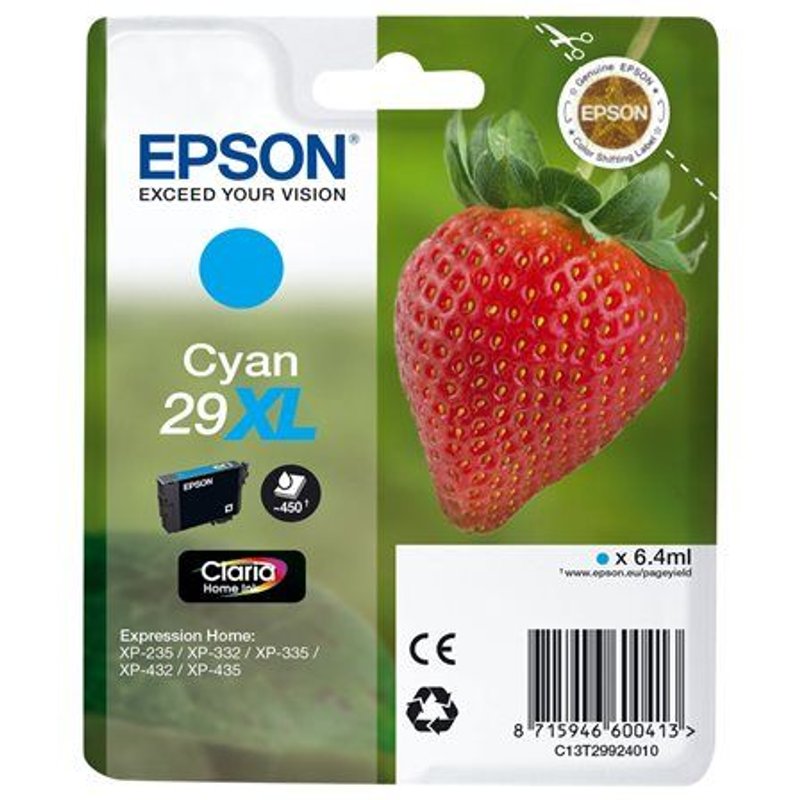 Epson 29XL - 6.4 ml - haute capacité - cyan - originale - cartouche d'encre - pour Expression Home XP-235, 245, 247, 332, 335, 342, 345, 432, 435, 442, 445