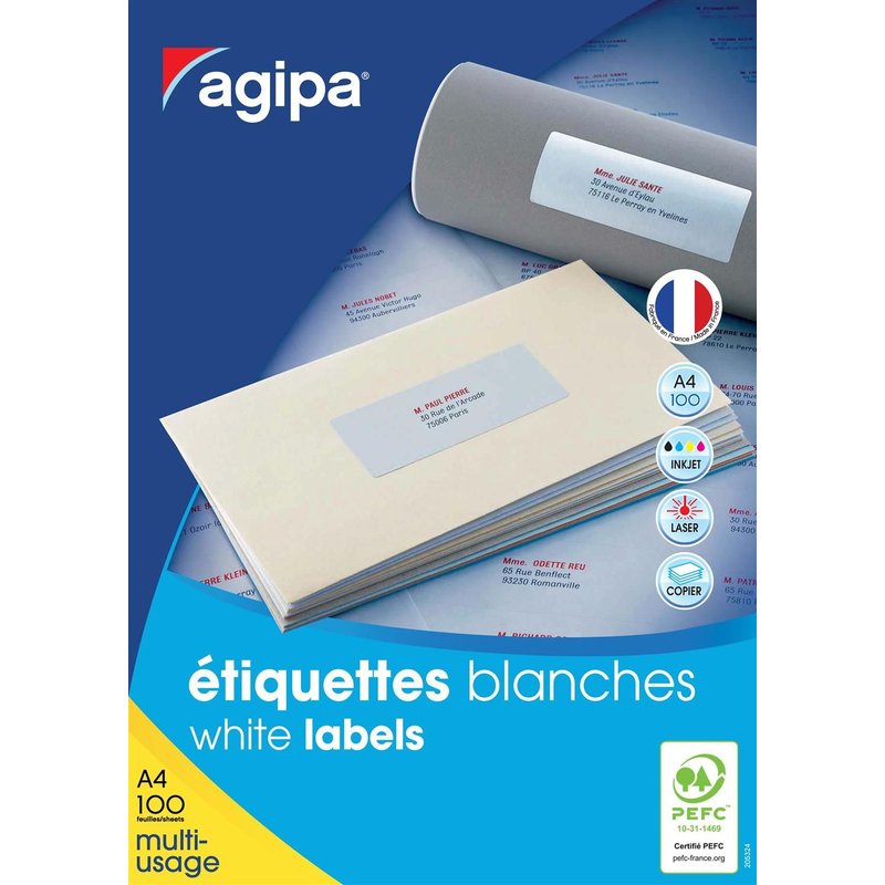 Agipa Lot de 5 Boites 800 étiquettes 105x70 mm (8 sur 100F A4) Multi-usage Coins Droit Permanent Blanc