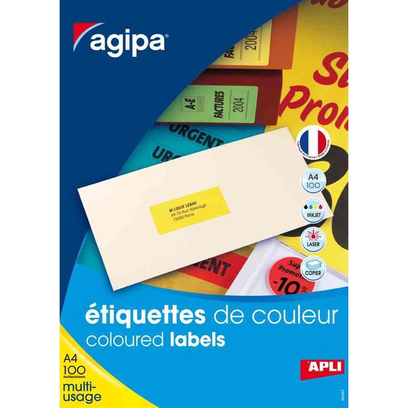 Agipa Lot de 3 Btes 2400 étiquette 70x35 mm (24 x 100F A4) Multi-usage Coin Droit Jaune Fluo
