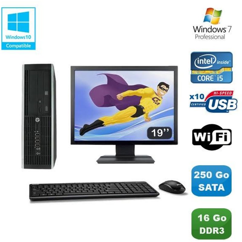 Lot PC HP Elite 8100 SFF Intel Core i5 3.2GHz 16Go 250Go Graveur WIFI W7 + 19