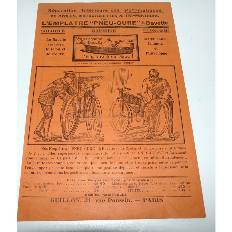 Prospectus L'emplâtre "Pneu-Cure" À Bavette