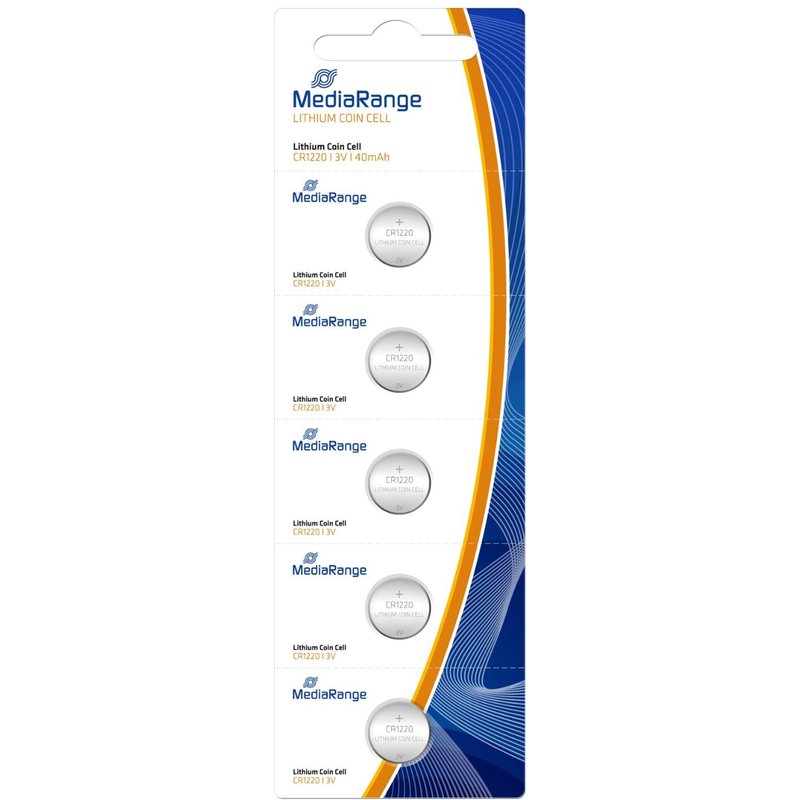 MediaRange - Piles boutons Lithium CR1220 - 3V - Lot de 5 piles