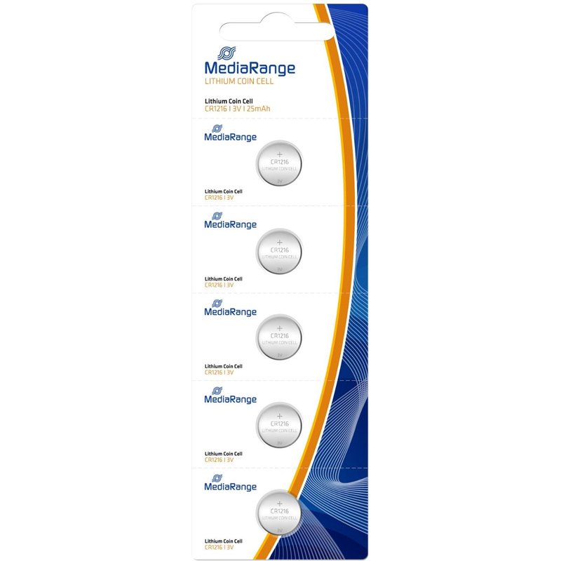 MediaRange - Piles boutons Lithium CR1216 - 3V - Lot de 5 piles