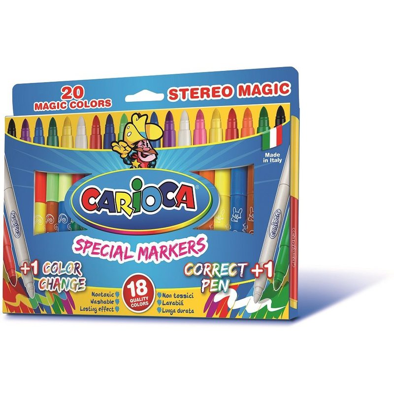 Carioca Stereo Magic 20 Marqueurs Effaçables Spéciaux Encre De Couleur Changeante